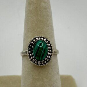 Women’s Ring Green Malachite Oval Sterling Silver Boho Bohemian Classic NEW